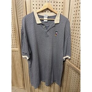 Vintage Disney Store Mickey Mouse Geometric Diamond Knit Polo Shirt Mens Navy XL